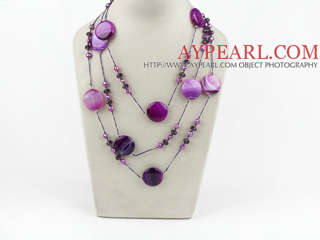 ファッションコスチュームジュエリー紫色の真珠と水晶瑪瑙のネックレス