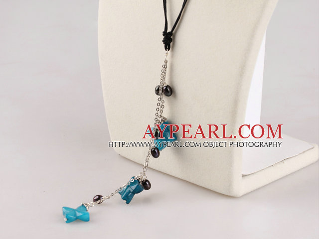 Perle und blau Jaspis Halskette mit ausziehbarer Kette