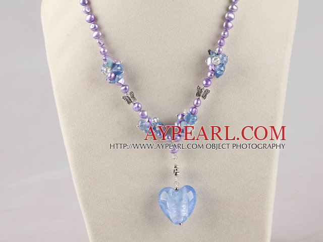 fancy lavendel pärla kristall och färgat glasyr halsband
