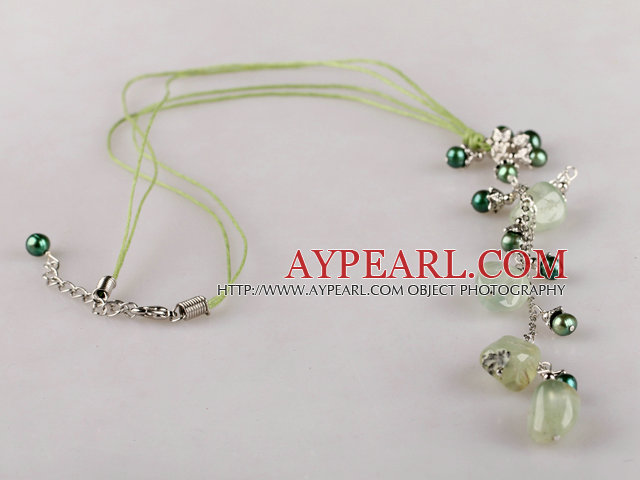 pearl and green grape stone  necklace with extendable chain