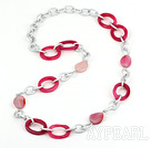 metal jewelry fashion long style pink agate necklace 