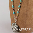 multi color pearl and turquoise beaded necklace with heart pendant