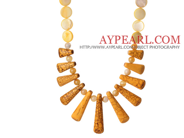 Beau bouton de conception Collier jaune Shell avec la forme Fun Jaune Turquoise accessoire