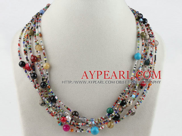 multi strand colorful gem stone necklace with moonlight clasp