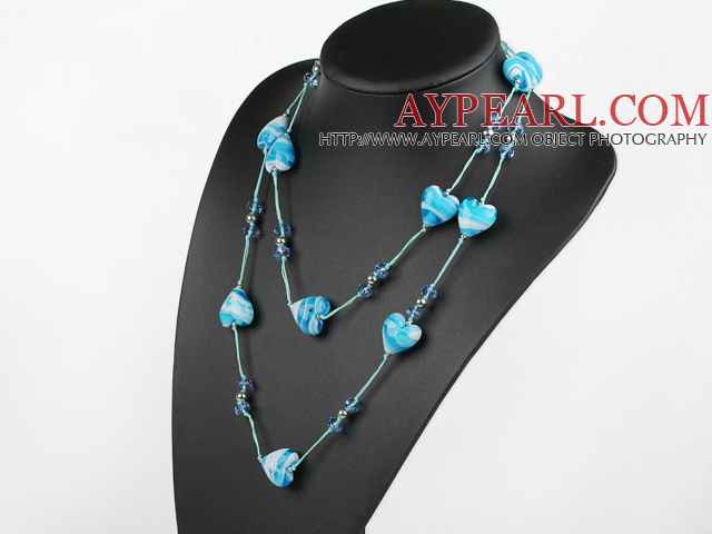fashion jewelry crystal and colored glaze heart necklace