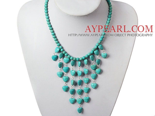 Fashion Turquoise Necklace with Heart Shape Turquoise Tassel