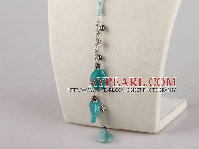 black pearl and blue jasper necklace with extendable chain