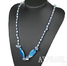 31.5 inches white pearl and blue agate crystal necklace