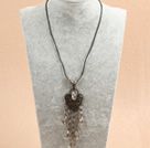 Simple Retro Style Chandelier Shape Tear Drop Gray Crystal Tassel Pendant Necklace With Black Leather