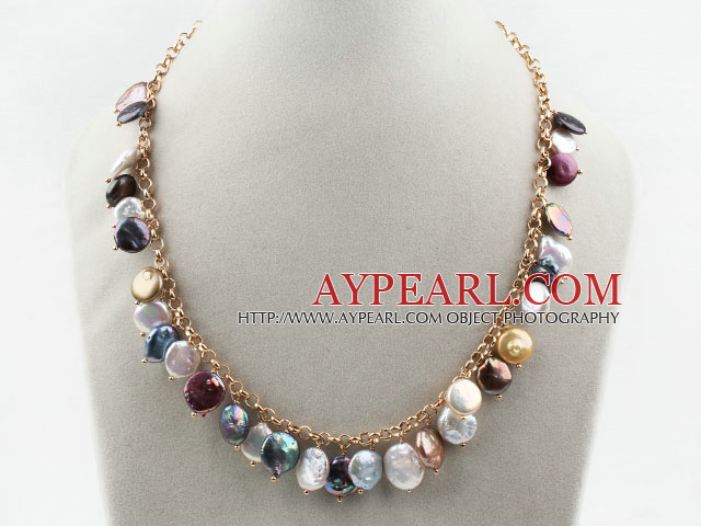 Asortate Multi Color Moneda colier de perle cu lanţ de metal galben
