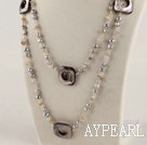 47.2 inches long style pearl shell and agate beaded nekclace 