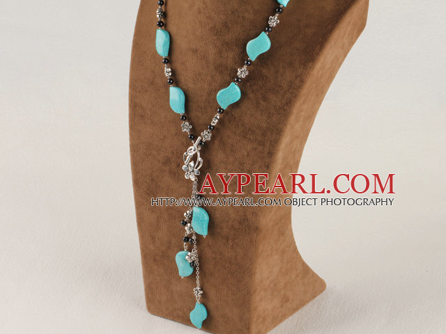 18.1 inches black pearl and turquoise necklace