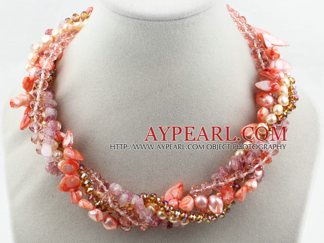 Assortiment de rose perle d'eau douce de Shell et de fraise Collier Quartz Twisted