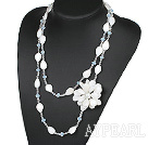 Long Style Clear Crystal and White Shell Flower Necklace