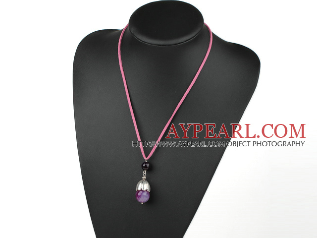 Simple Style Faceted Purple Agate Pendant Necklace