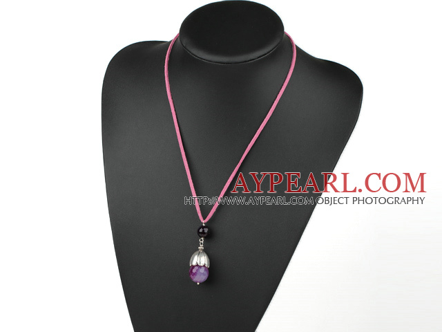 Simple Style Faceted Purple Akaatti riipus kaulakoru