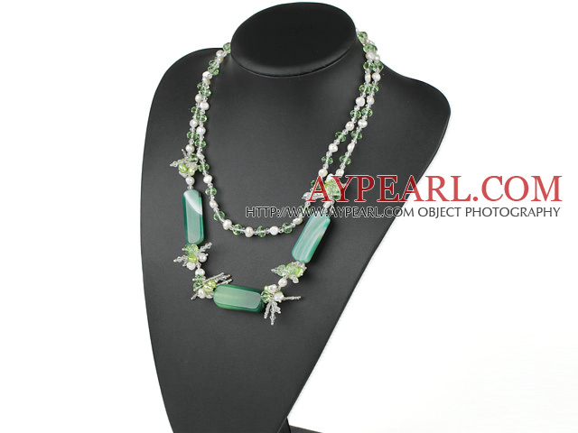 43.3 inches long style pearl crystal and agate nekclace