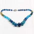 Round faceted blue agate graduated beaded necklace