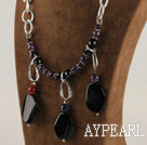 chunky style amethyst and balck agate necklace with bold metal chain