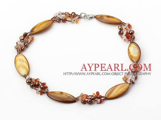 17.7 inches brown pearl and shell necklace with lobster clasp