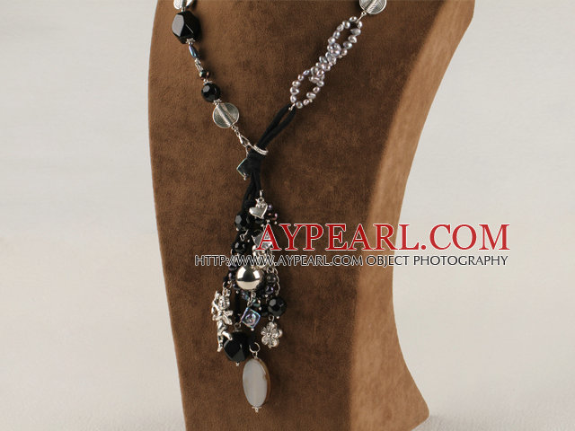 18.1 inches vogue jewelry pearl and black agate necklace