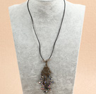 Simple Retro Style Chandelier Shape Colorful Crystal Tassel Pendant Necklace With Black Leather