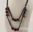 double strand red and black crystal necklace with lobster clasp