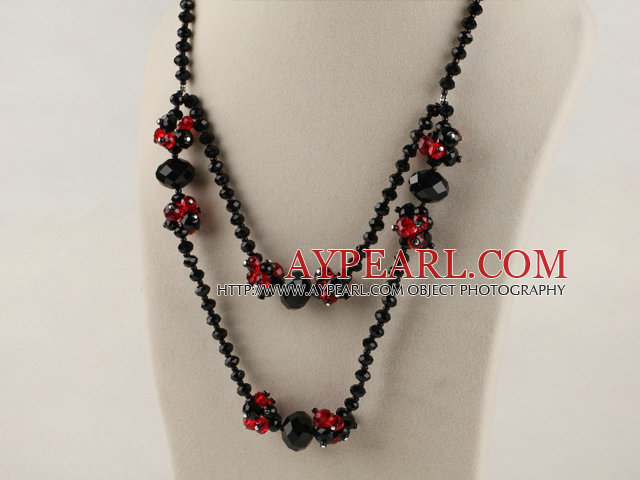 double strand red and black crystal necklace with lobster clasp