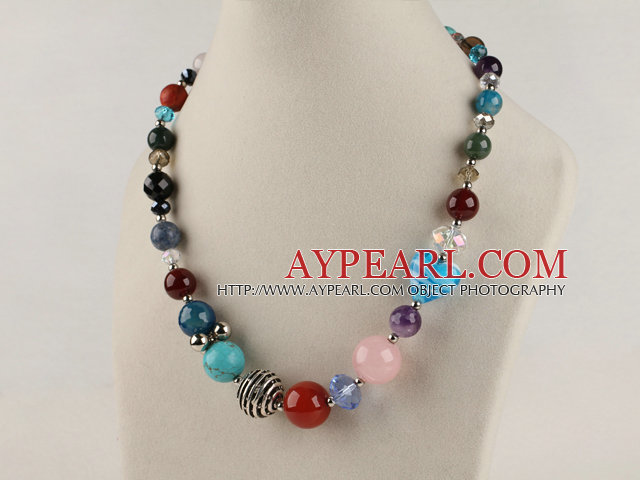 17.7 inches multi color gem stone necklace with lobster clasp