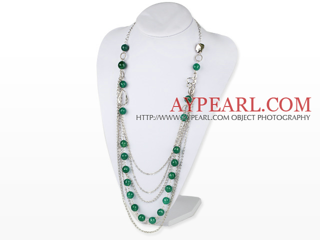 à long style exquis facted 35,4 pouces verts multi couche collier agate