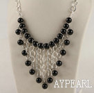 vogue jewelry 12mm faceted black agate neclace 