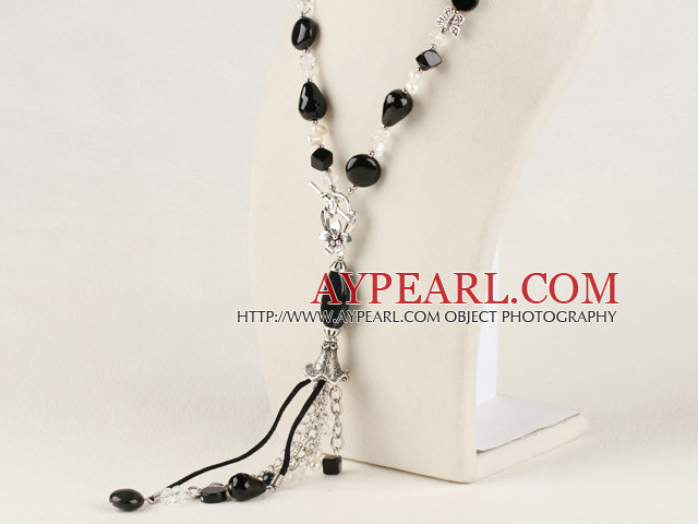 Y shape 18.1 inches faceted black agate necklace