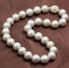 14mm Gray Color Round Sea Shell Beaded Necklace with Magnetic Clasp
