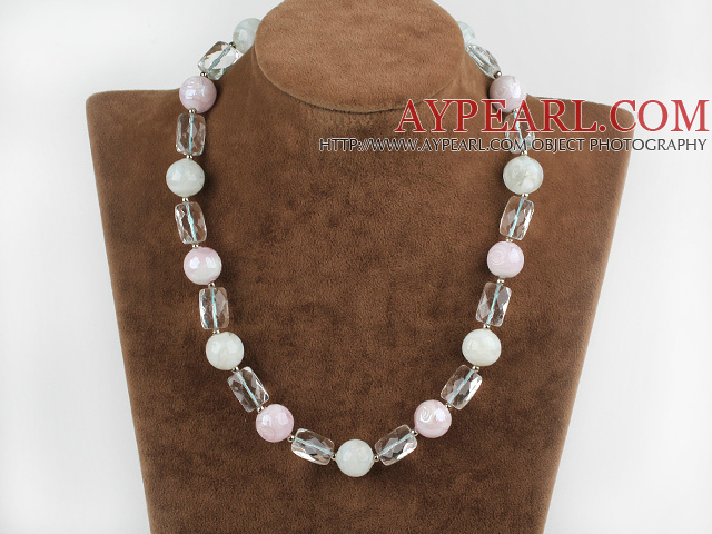 17.7 inches white and pink colored glaze nekclace