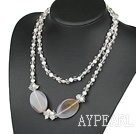 39,4 pouces style long brillant cristal blanc perle et collier agate