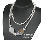 39.4 inches long style sparkly white pearl crystal and agate necklace