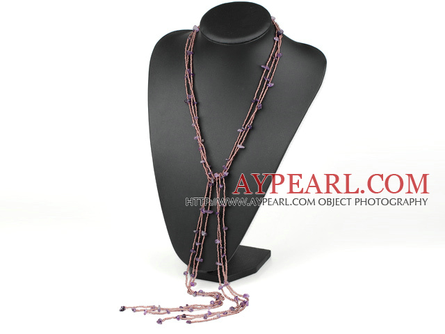 fashion long style multi strand natural amethyst y shape necklace