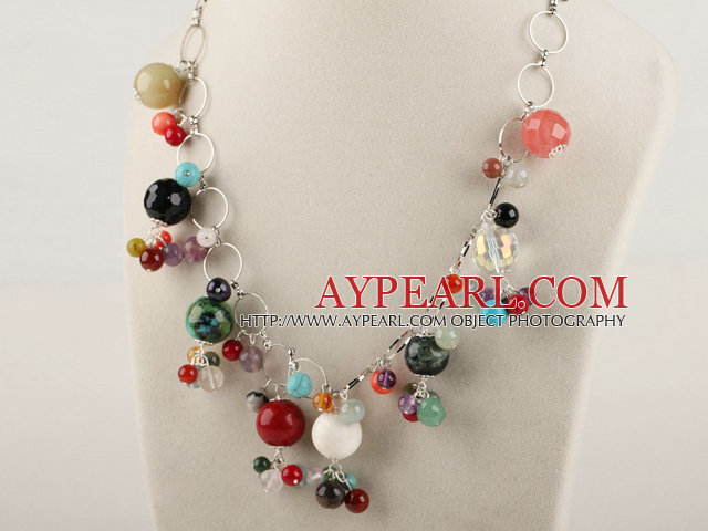 19.7 inches multi color gemstone necklace with extendable chain