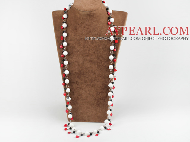 mote smykker lange style 39,4 inches gigantisk musling rød korall og agat halskjede