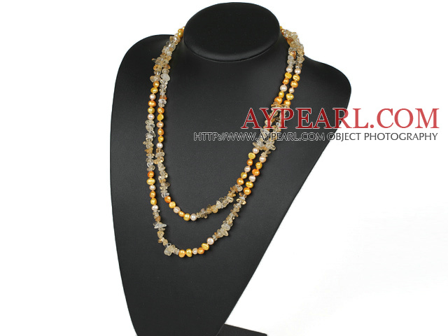 Assorted Yellow Freshwater Pearl and Critine Long Style Necklace