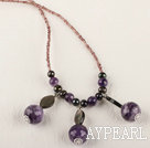 amethyst pearl and lampwork beads necklace with lobster clasp