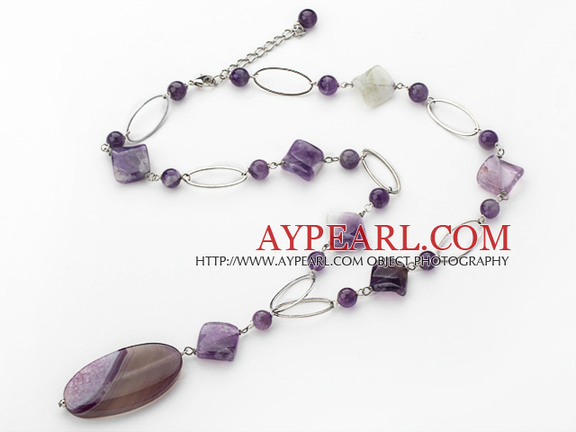 23,6 Zoll natürliche Achat Amethyst Halskette mit ausziehbarer Kette