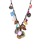 Summer Cute Design Multi Color Seashell Pendant Necklace with Black Leather