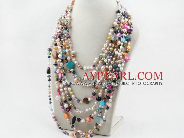 Assorted Multi Strands Multi Color Pearl Shell and Multi Stone Necklace