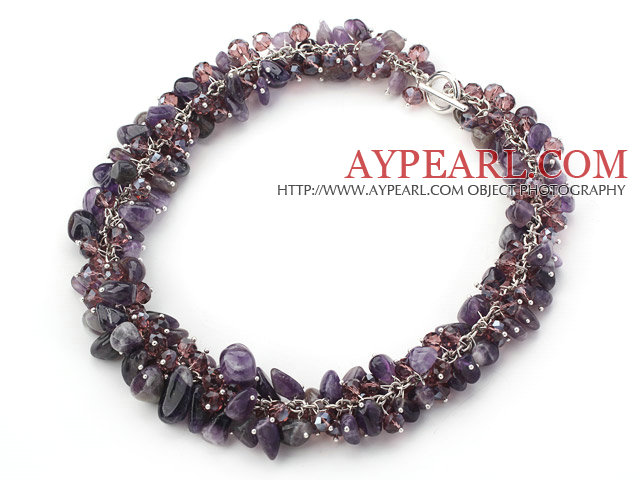 Purple Series Amethyst and Purple Crystal Necklace with Metal Chain