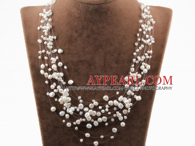 Multi Layer Collier Blanc nuptiale perles d'eau douce