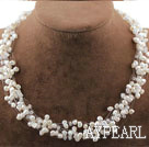 Multi Strands White Freshwater Pearl Crystal Bridal Necklace