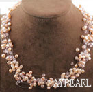 Multi Strands Natural Pink Freshwater Pearl Crystal Bridal Halsband