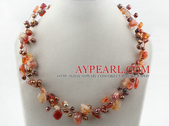 Perles d'eau douce Brown et naturel Couleur Agate Collier