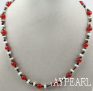 Blanc Shell et-Rouge Carnelian Collier de perles avec Chain réglable